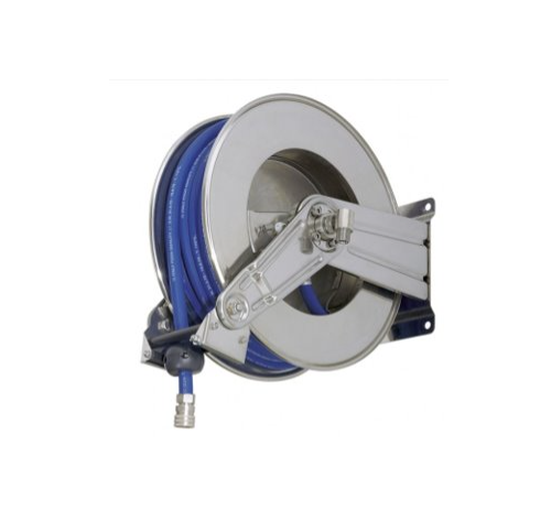 Enrollador inox de manguera para equipos de limpieza.