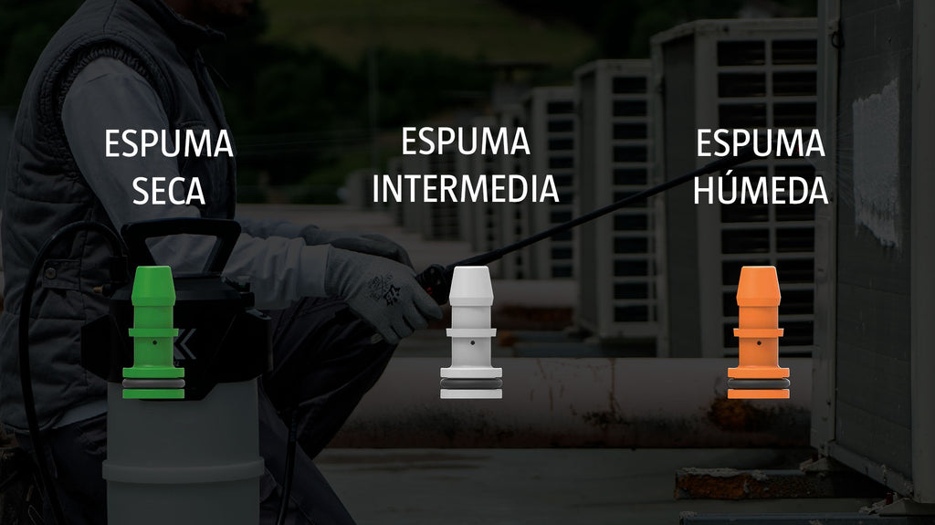 Pulverizador de espuma con conexión de llenado por aire comprimido