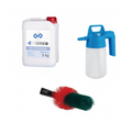 kit limpieza alcalina de llantas con pulverizador y cepillo.