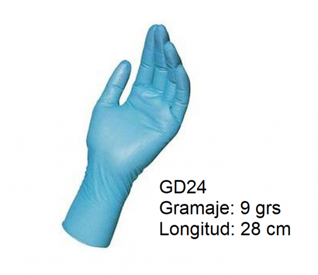 Distribuidor Guante de nitrilo azul polvo extra fuerte y largo. caja u.